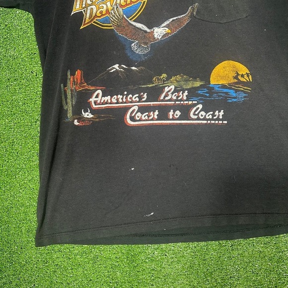Vintage 80s Harley Davidson T Shirt Mens XL Black Coast to Coast Eagle Biker - Picture 8 of 16